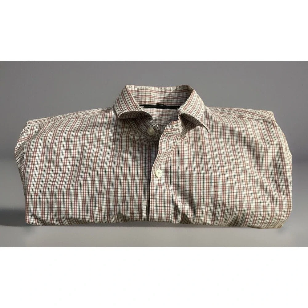 Banana Republic Long Sleeve Button Up Shirt Orange Blue Plaid Slim Medium JBHS